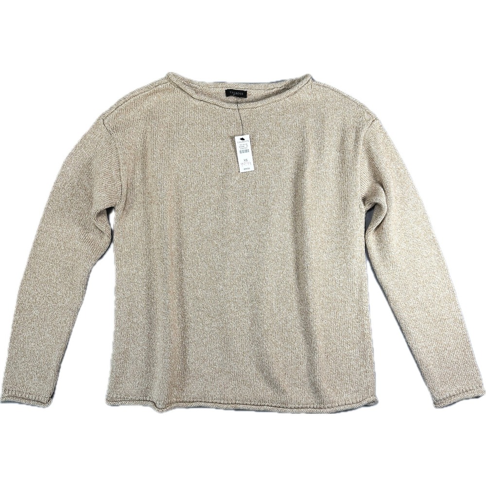 NWT Talbots Sweater Women XS Tan Cotton Knit Boat Neck Long Sleeve